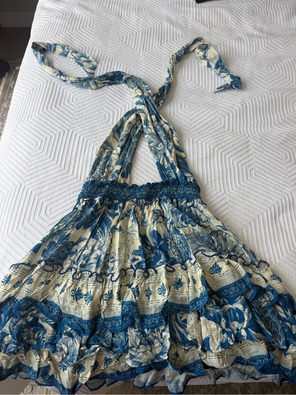 Agua Bendita Blue and Cream Mini Dress